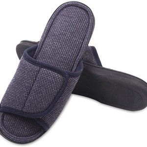 NWOT Caramella Comfy Microfiber Suede Adjustable Slide Slippers NAVY Men's Large